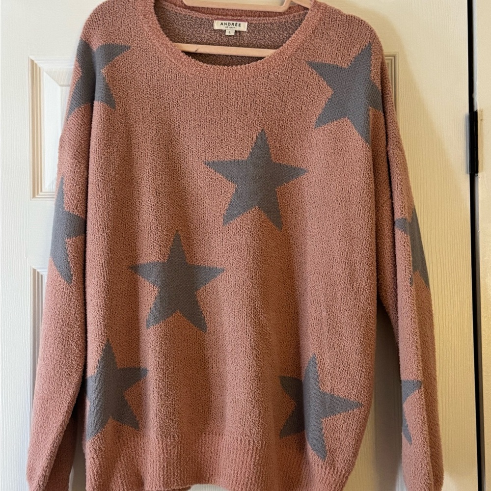Andree by Unit Pink and Gray Crew Neck Star Sweater